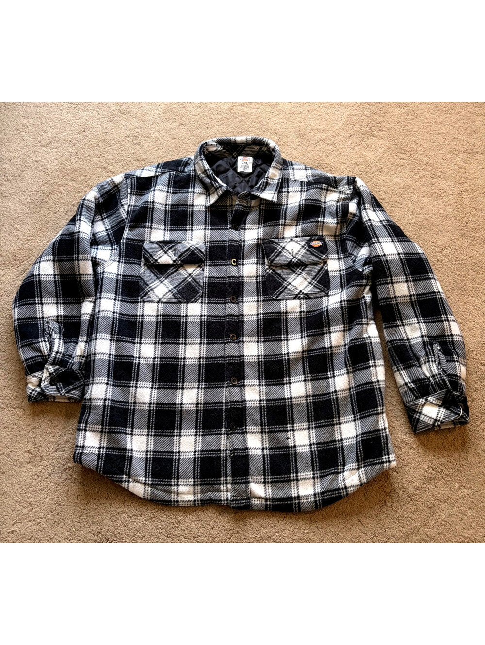 Dickies Jacket Shacket Black White Plaid Quilted Lining Mens 2XL XXL